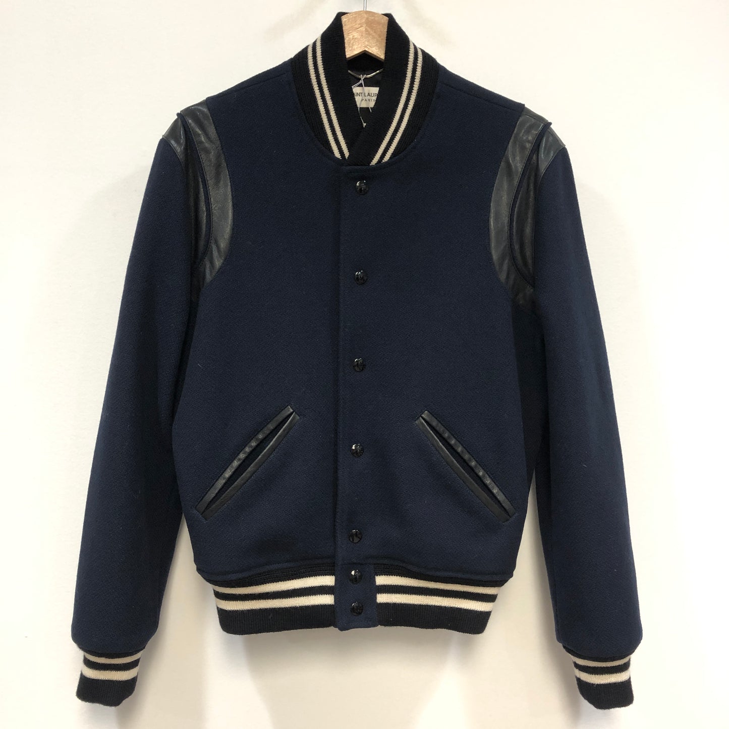 Saint Laurent Dark Blue Teddy Varsity Jacket Size 44