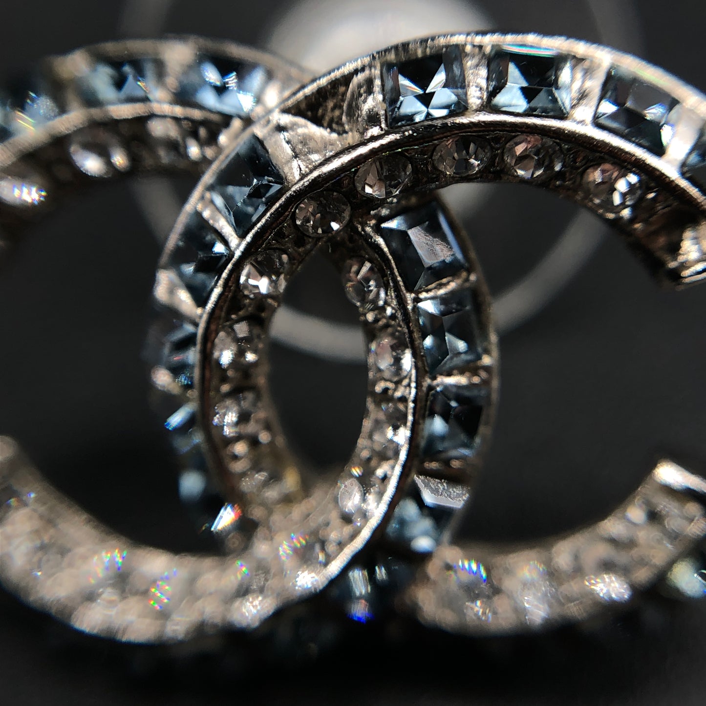 Chanel Blue Crystal Inlaid Interlocking CC Stud Earrings