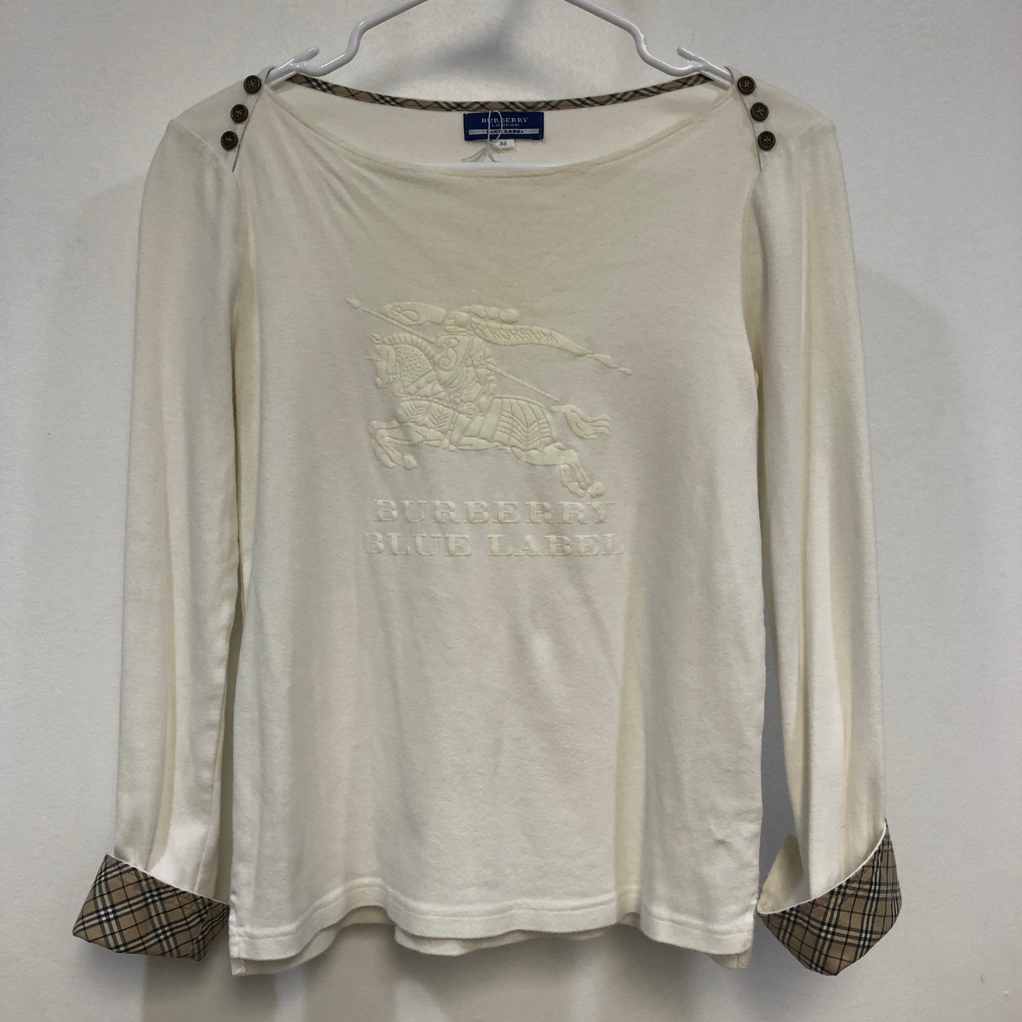 Burberry Blue Label Embroidered Horse Long Sleeve Top Size 38 Cream