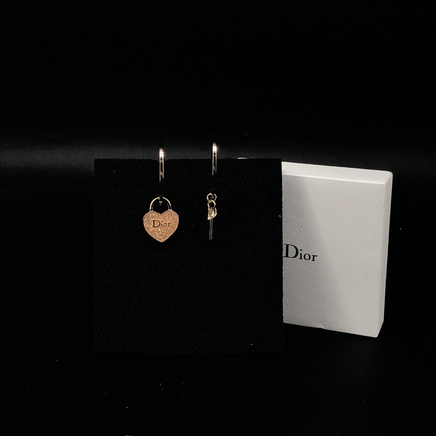 Christian Dior Gold Tone Asymmetric Heart & CD Logo Hoop Earrings