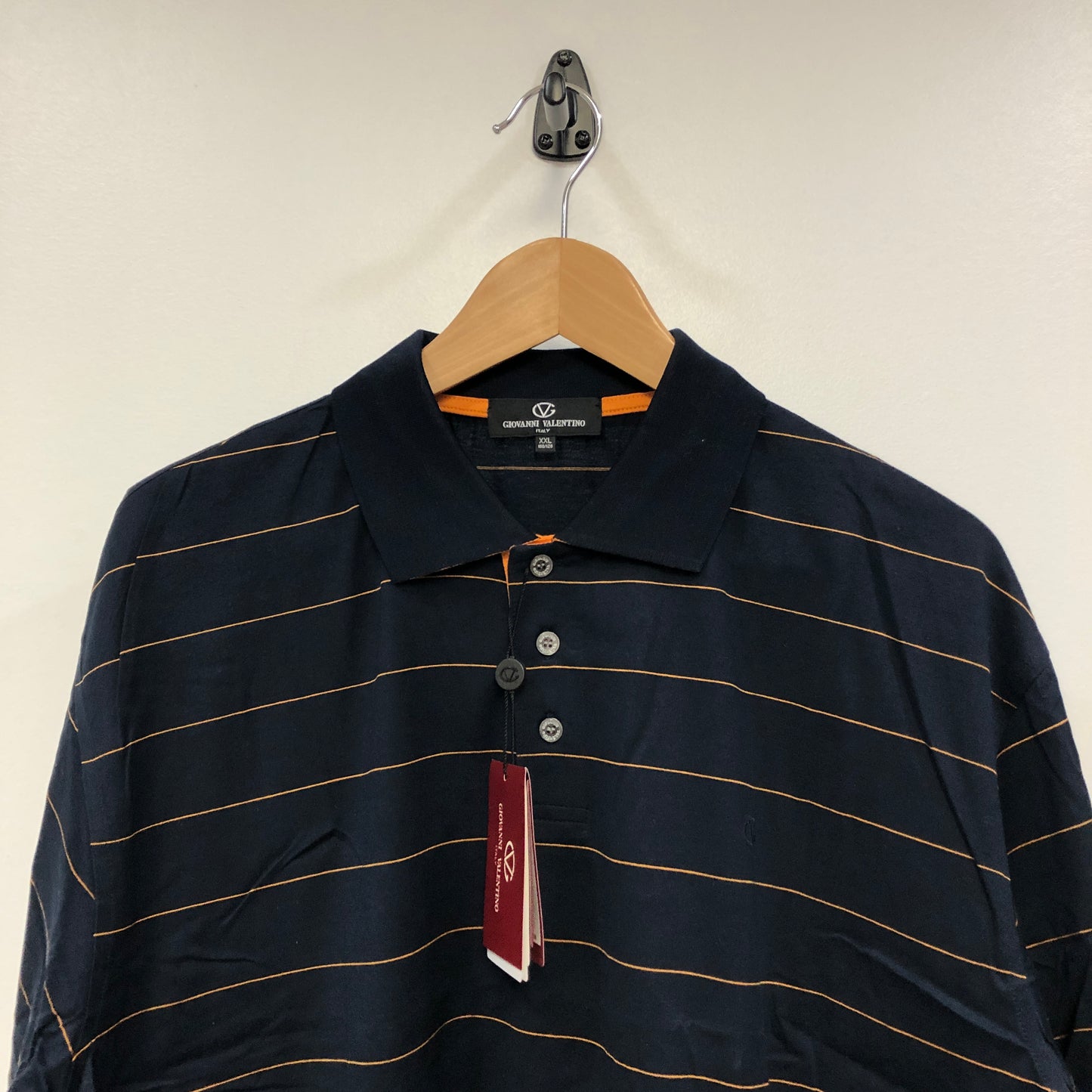 Giovanni Valentino Navy Blue Thin Stripe Short Sleeve Polo Shirt XXL