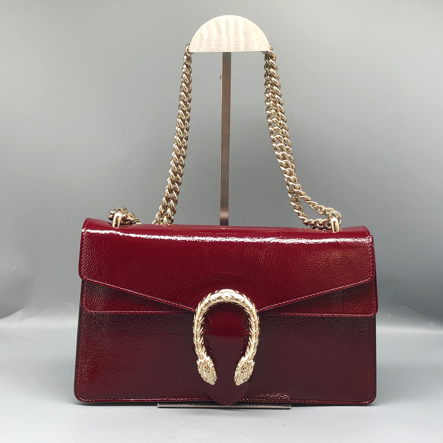 Gucci 2025 Dionysus Patent Leather Shoulder Bag Dark Red