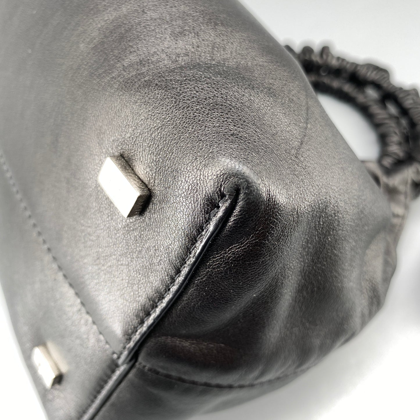 The Row Double Circle Bag Soft Black Leather Shoulder Bag