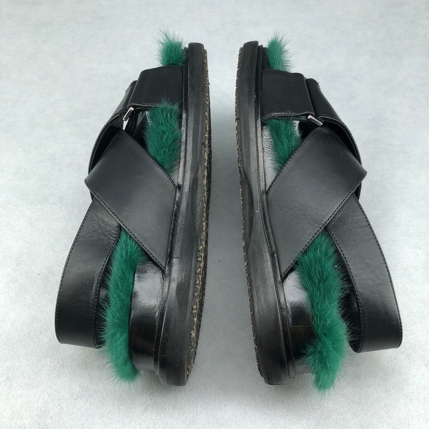 Marni Women's Fussbett Fur-Lined Sandals 36.5 Black/Green