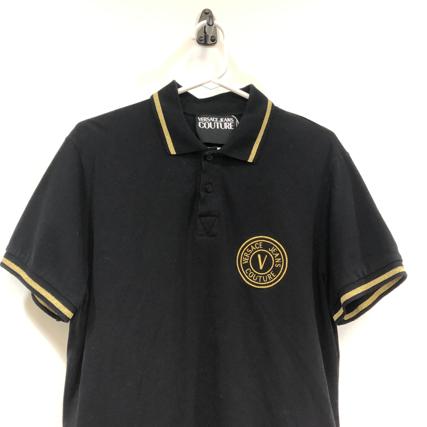 Versace Jeans Couture Logo Polo Shirt Size L Black