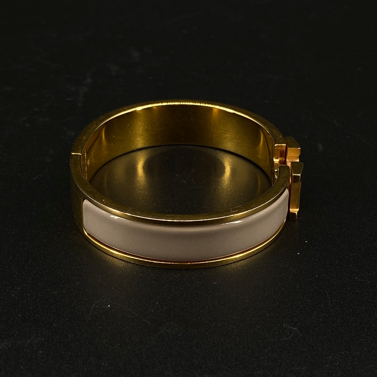 Hermes Taupe Enamel H Buckle Bangle Bracelet