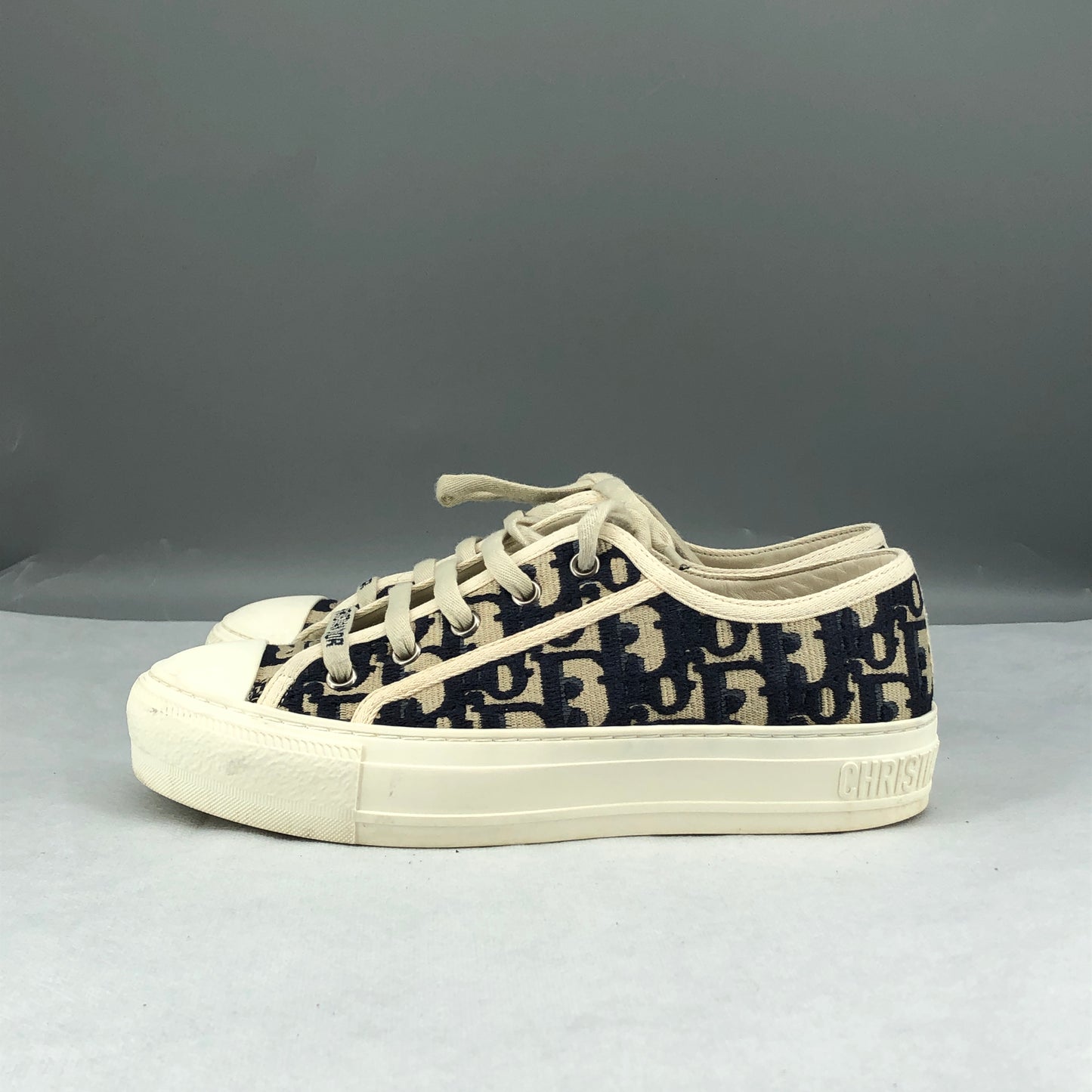 Christian Dior Women's Walk'n'Dior Oblique Canvas Sneakers Size 35 Navy/Beige
