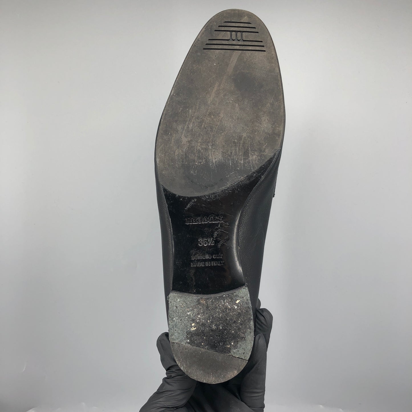 Hermes Black Leather Loafers Size 36.5