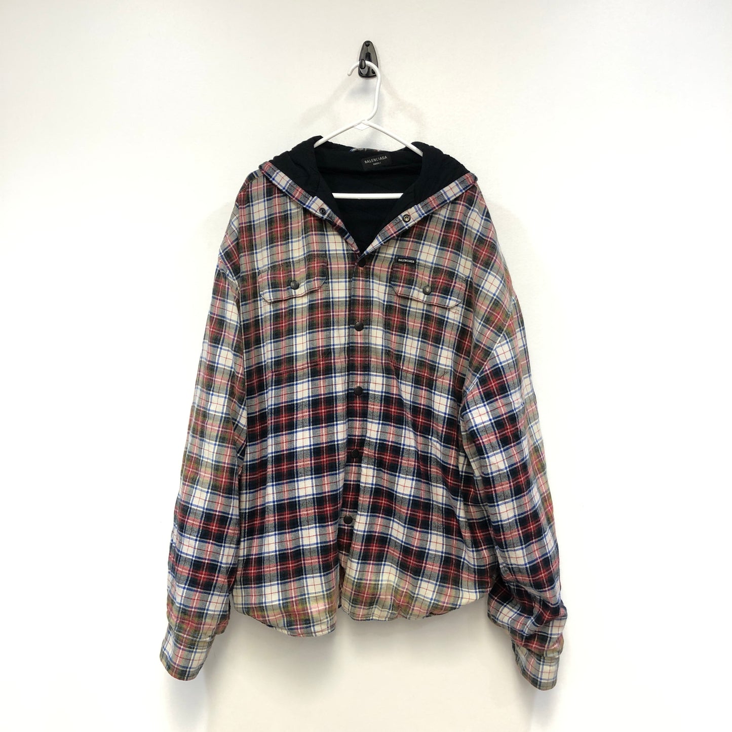 Balenciaga Multi-Color Plaid Hooded Overshirt Size XS