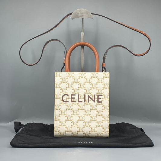 Celine White Triomphe Mini Vertical Tote Bag