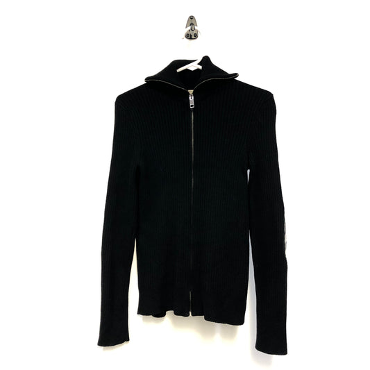 Burberry Black Ribbed Knit Zip Turtleneck Cardigan Size M