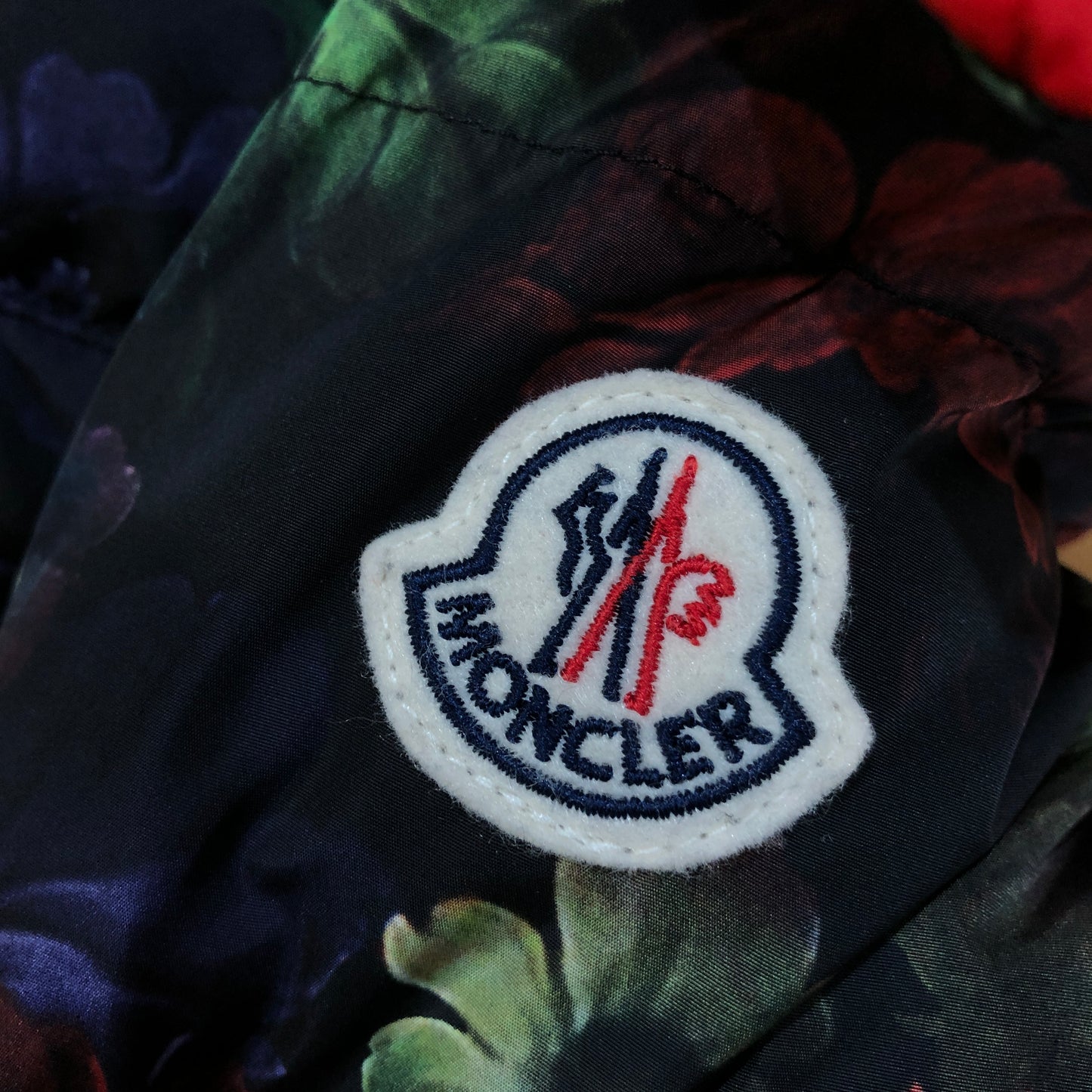Moncler Floral Print Red Trim Hooded Down Jacket Size 1