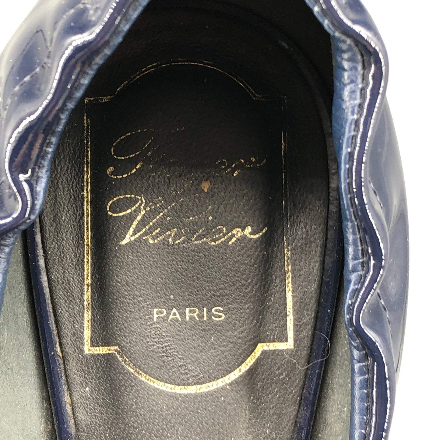 Roger Vivier Patent Leather Buckle Flats Navy Women’s Size 38.5