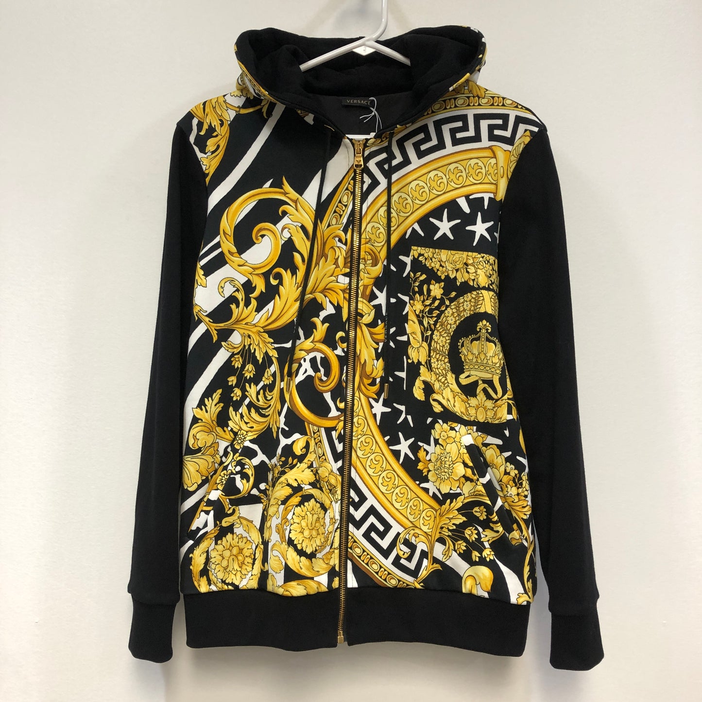 Versace Black Baroque Print Zip-Up Hoodie Size 40
