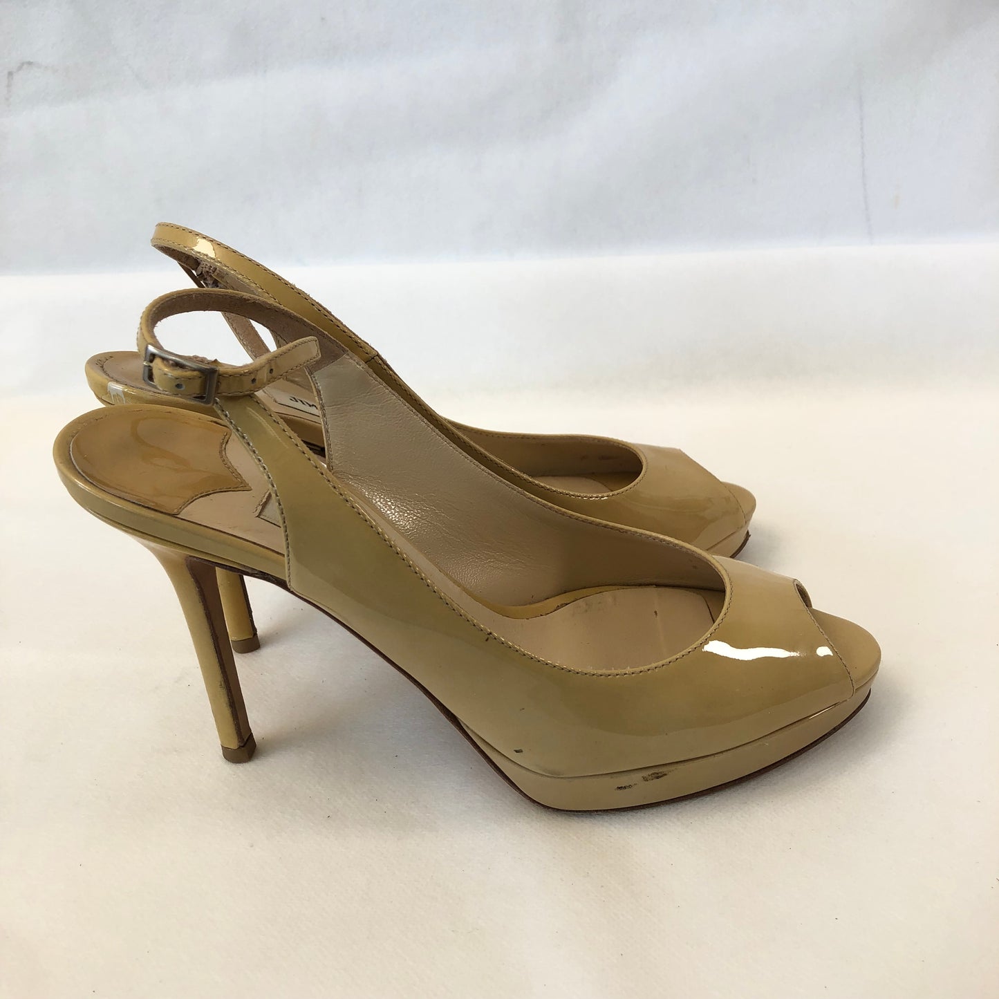 Jimmy Choo Patent Leather Peep Toe Slingback Shoes 36.5 Nude Women