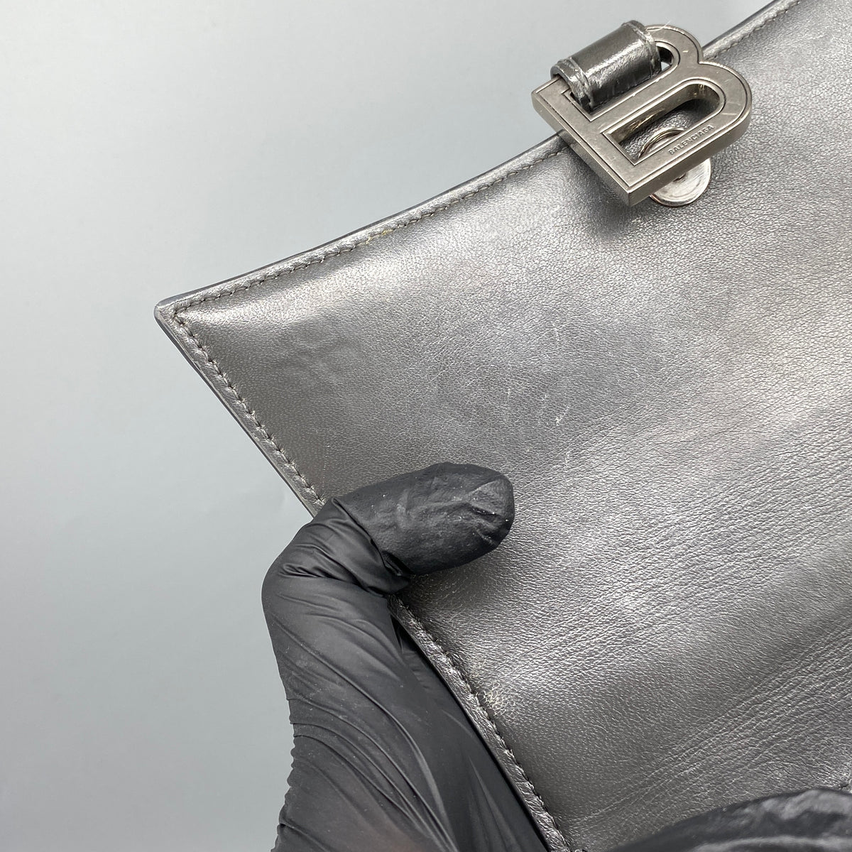 Balenciaga Dark Grey Croc Embossed Leather Hourglass Bag