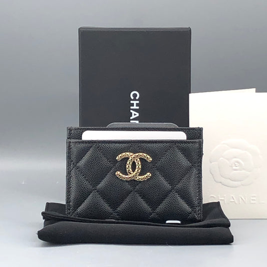 Chanel NWT Black Quilted Caviar Leather Card Holder