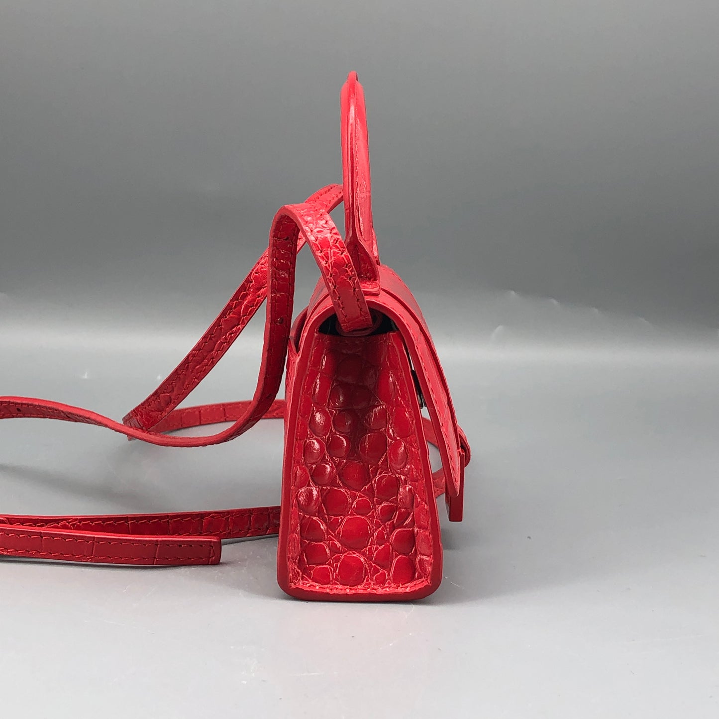 Balenciaga Red Croc Embossed Nano Hourglass Top Handle Bag