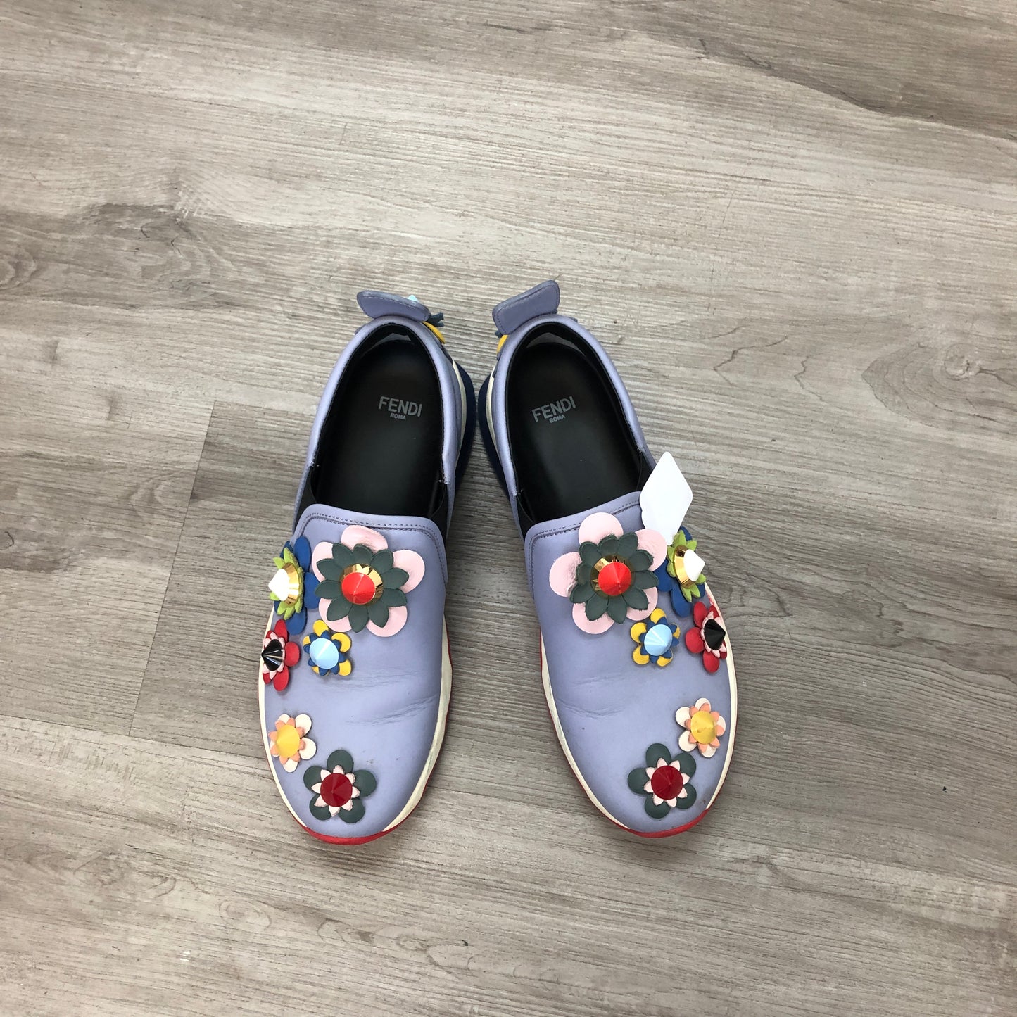 Fendi Women's Light Purple Canvas Floral Appliqué Slip-On Loafer Flat Shoes 36