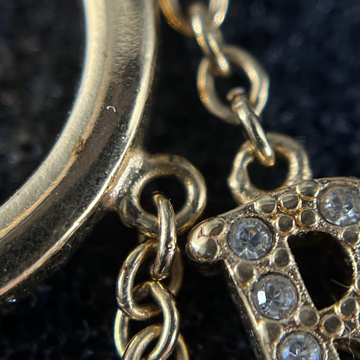Christian Dior Gold Tone Crystal Letter Hoop Earrings