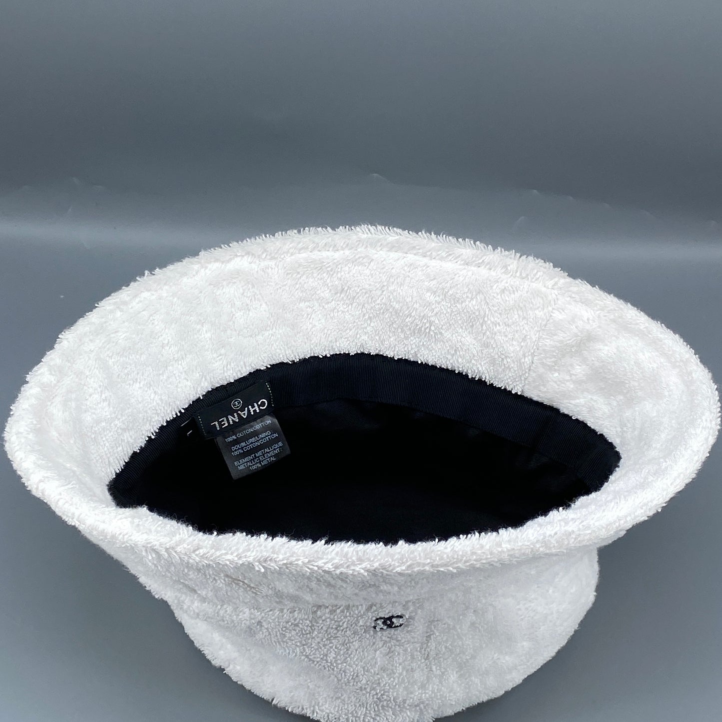 Chanel White Terry Cloth Bucket Hat Size L
