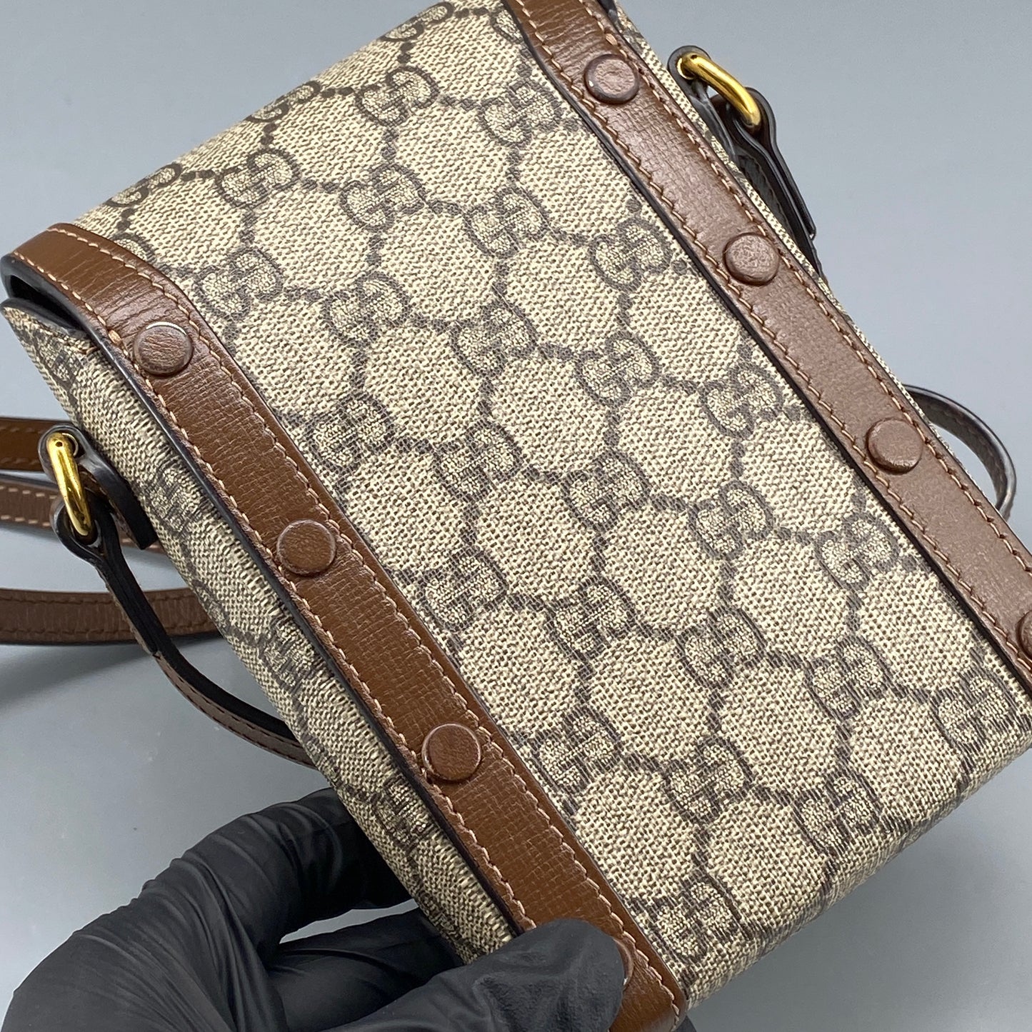 Gucci Beige GG Canvas Horsebit Mini Phone Crossbody Bag