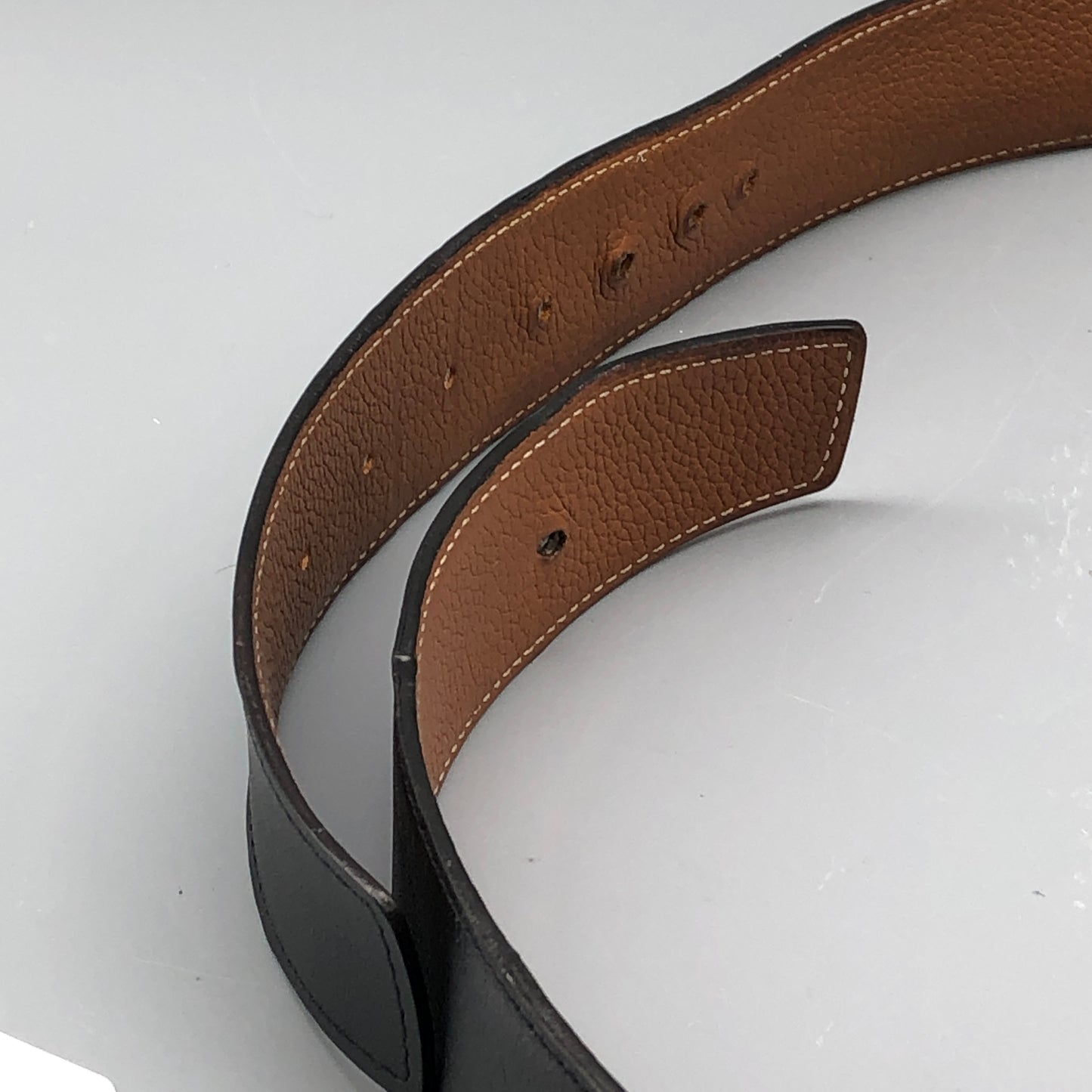 Hermes Black/Caramel Reversible Leather Belt 95cm