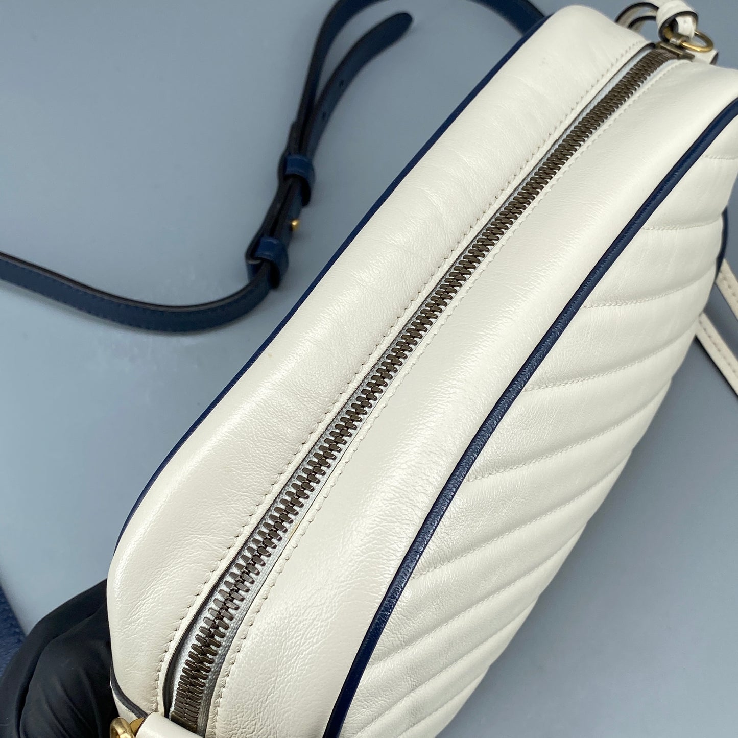 Gucci GG Marmont Chain Shoulder Bag Mystic White Blue Agata