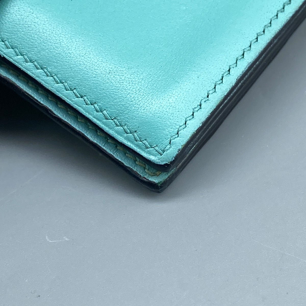 Hermes Bearn Compact card holder Tiffany Blue with Lizard leather strap