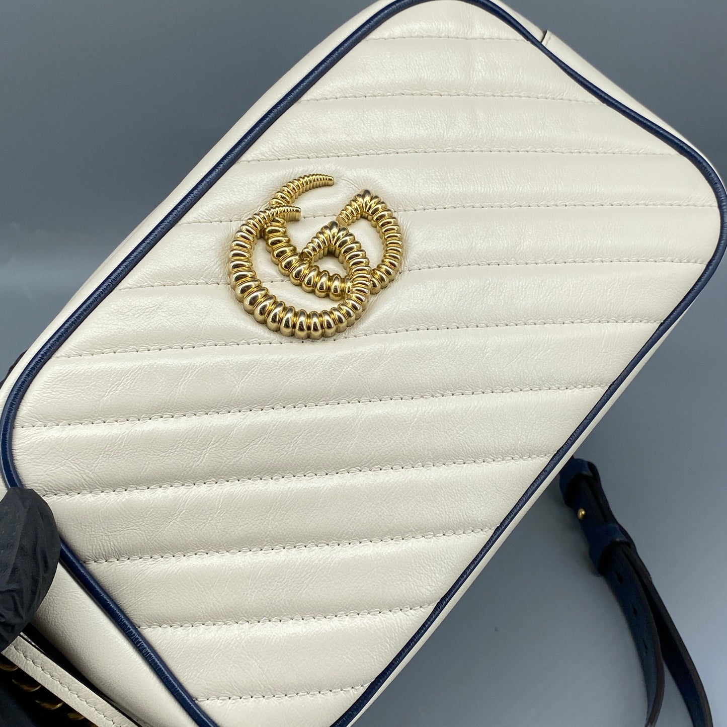 Gucci GG Marmont Chain Shoulder Bag Mystic White Blue Agata