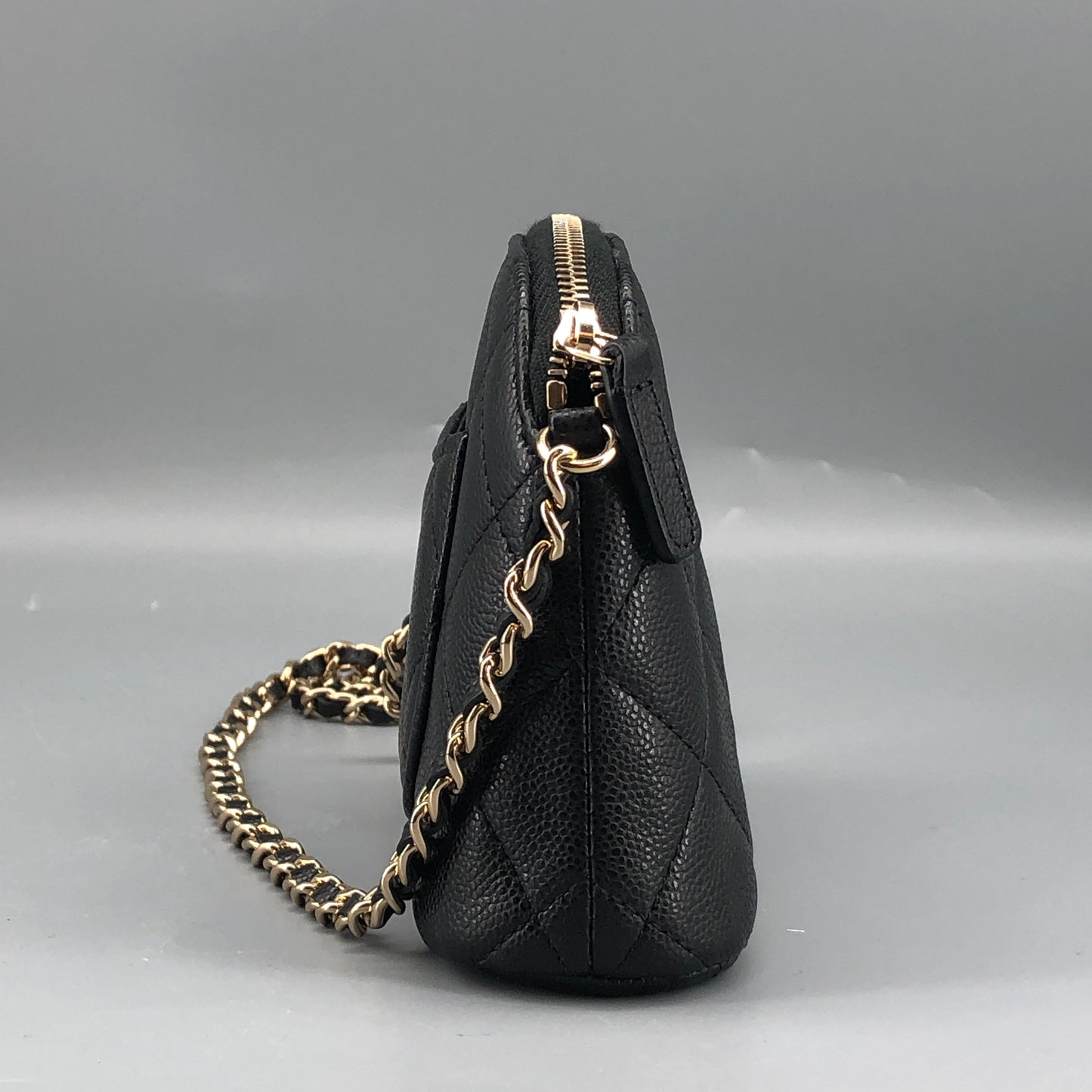 Chanel Black Caviar Quilted Mini Dome Chain Crossbody Bag