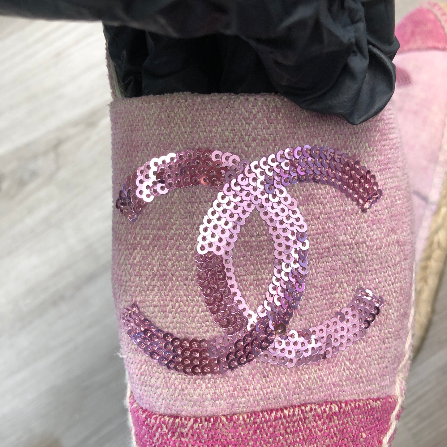 Chanel Pink Glitter Fabric CC Logo Espadrille Flat Shoes 36