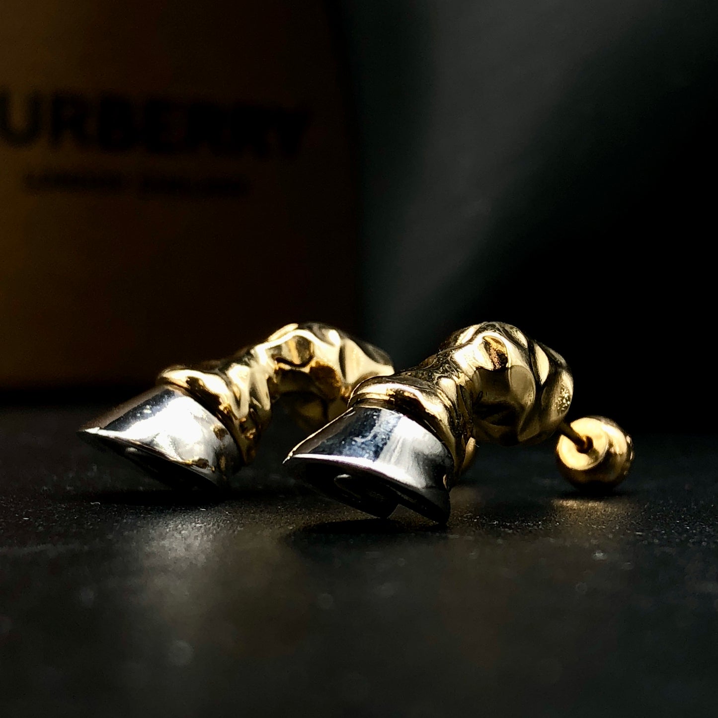 Burberry Gold Tone Stud Earrings Copper