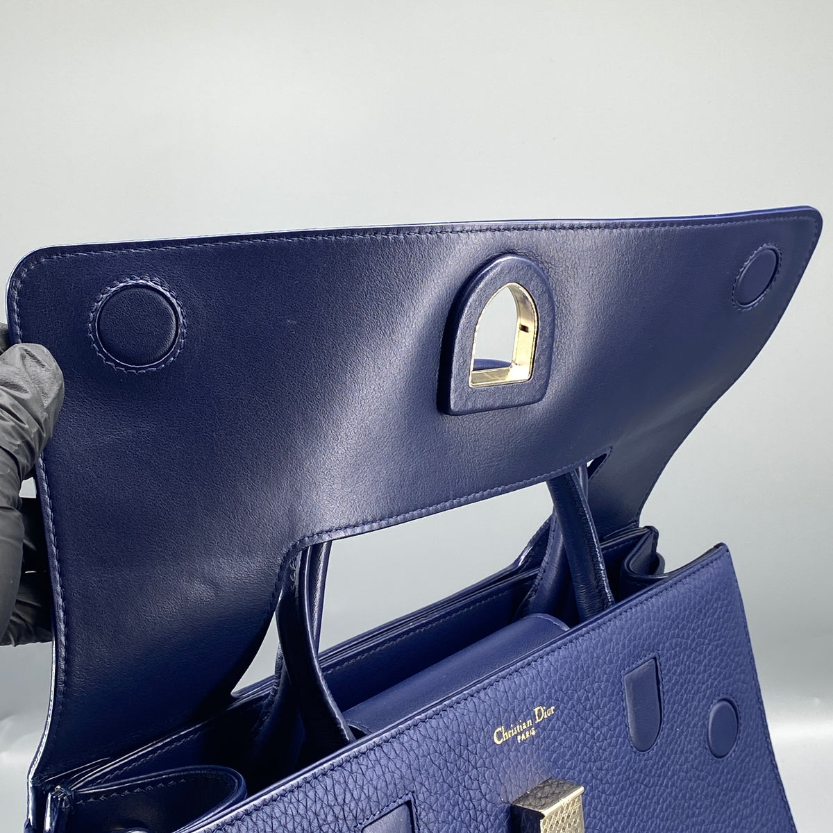 Christian Dior Diorever Navy Leather Top Handle Bag