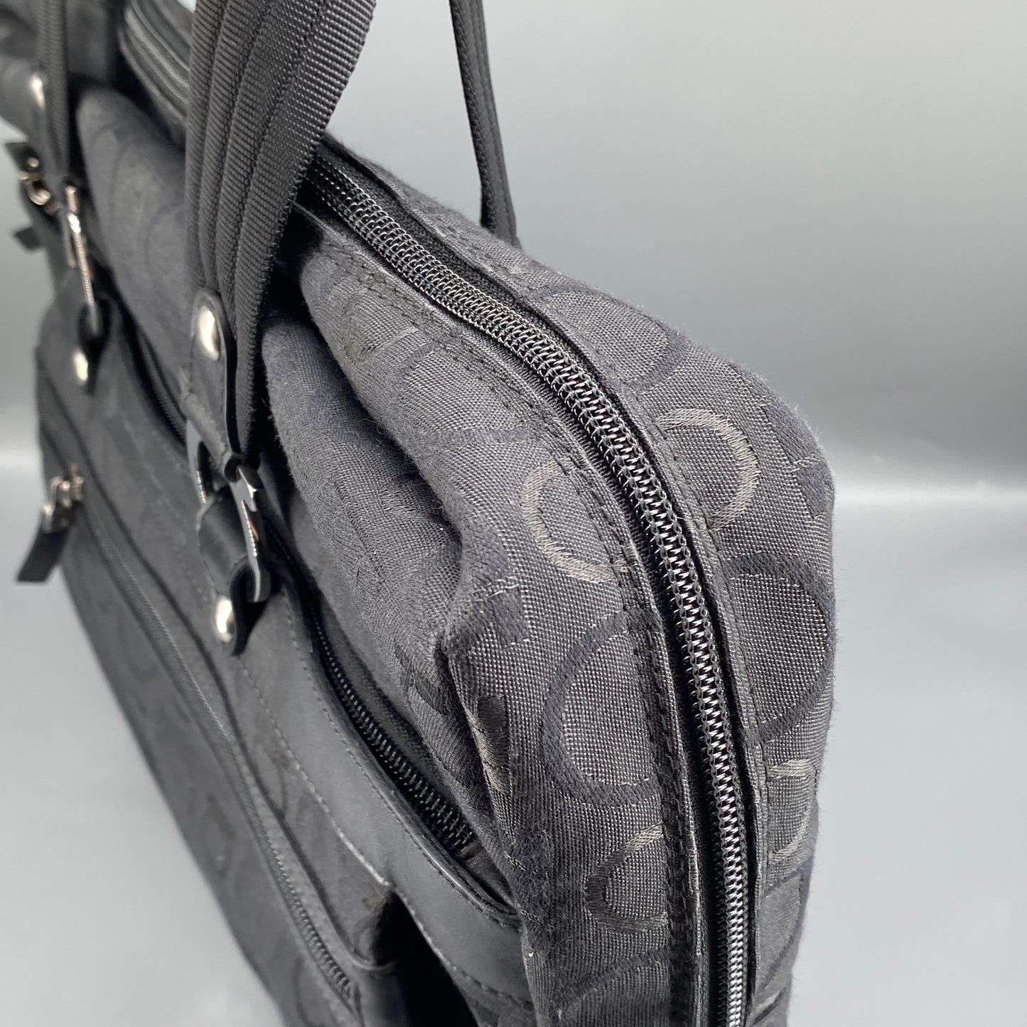 Ferragamo Black Gancini Jacquard Briefcase Business Handbag