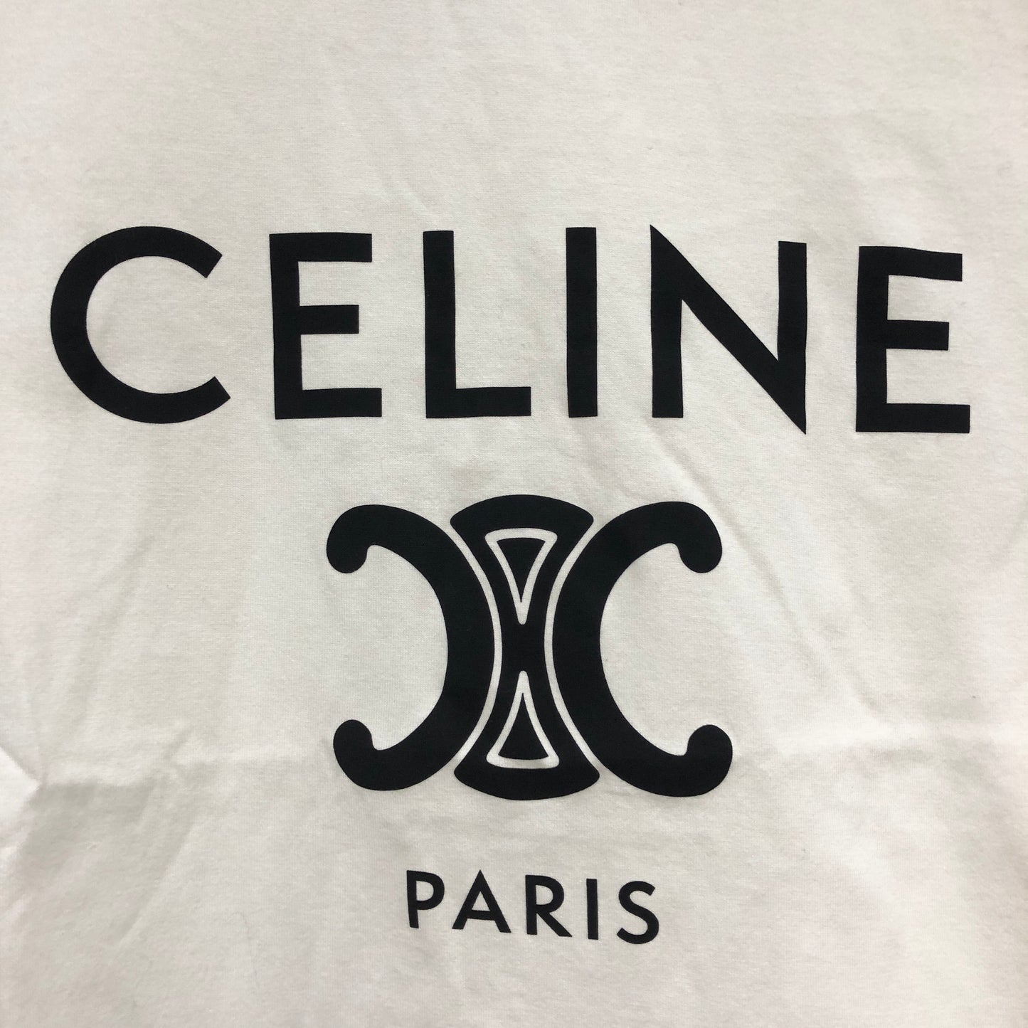 Celine White Triomphe Logo Ringer T-Shirt Size M