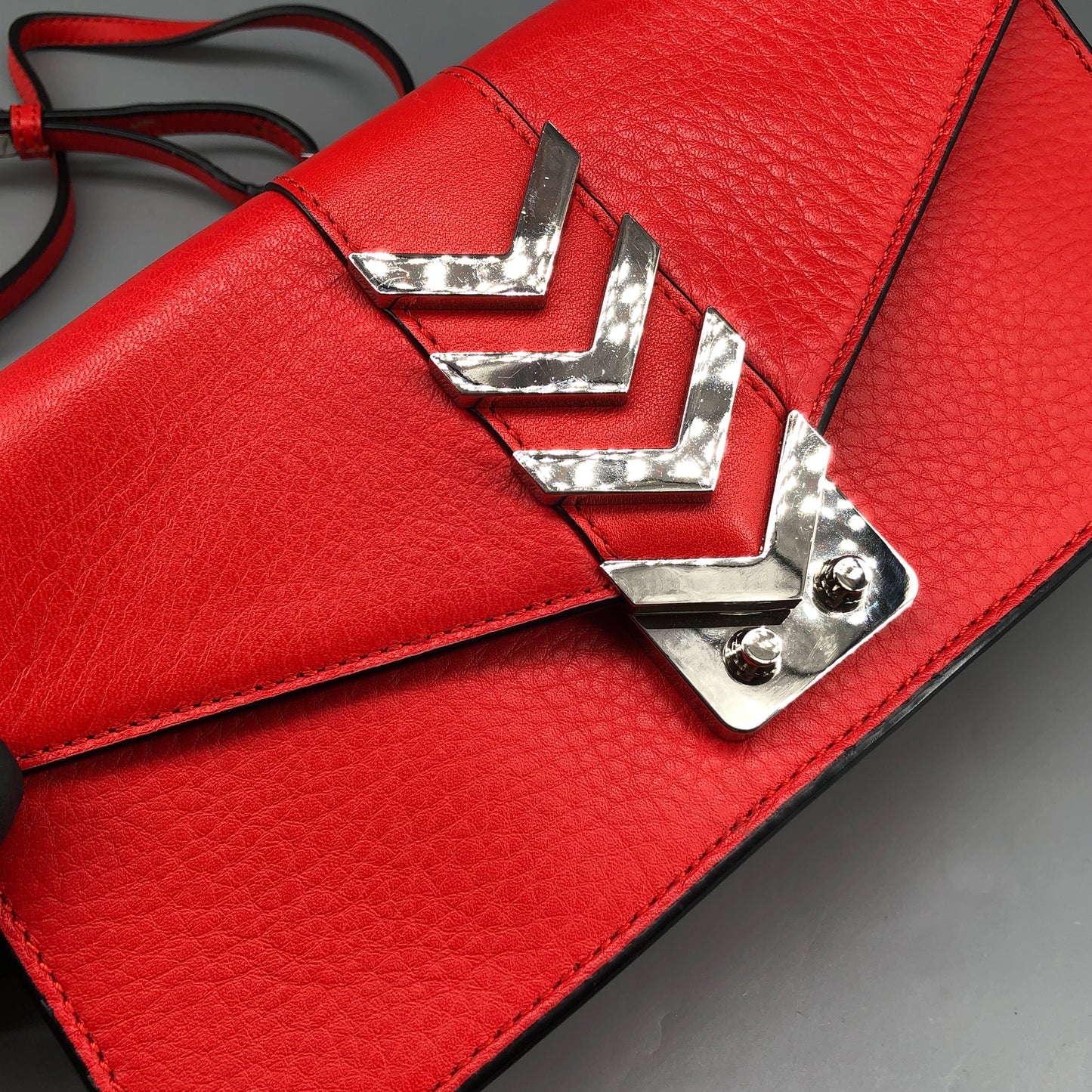 Mackage Red Leather Chevron Metal Logo Flap Crossbody Bag