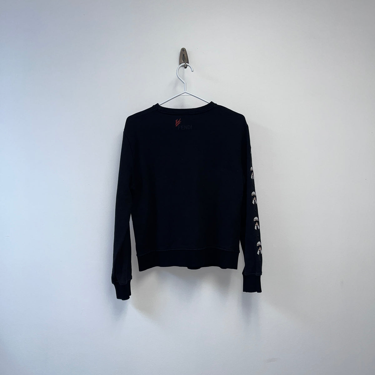 Fendi Black Cropped Crew Neck Sweatshirt Karl Print On Sleeve
