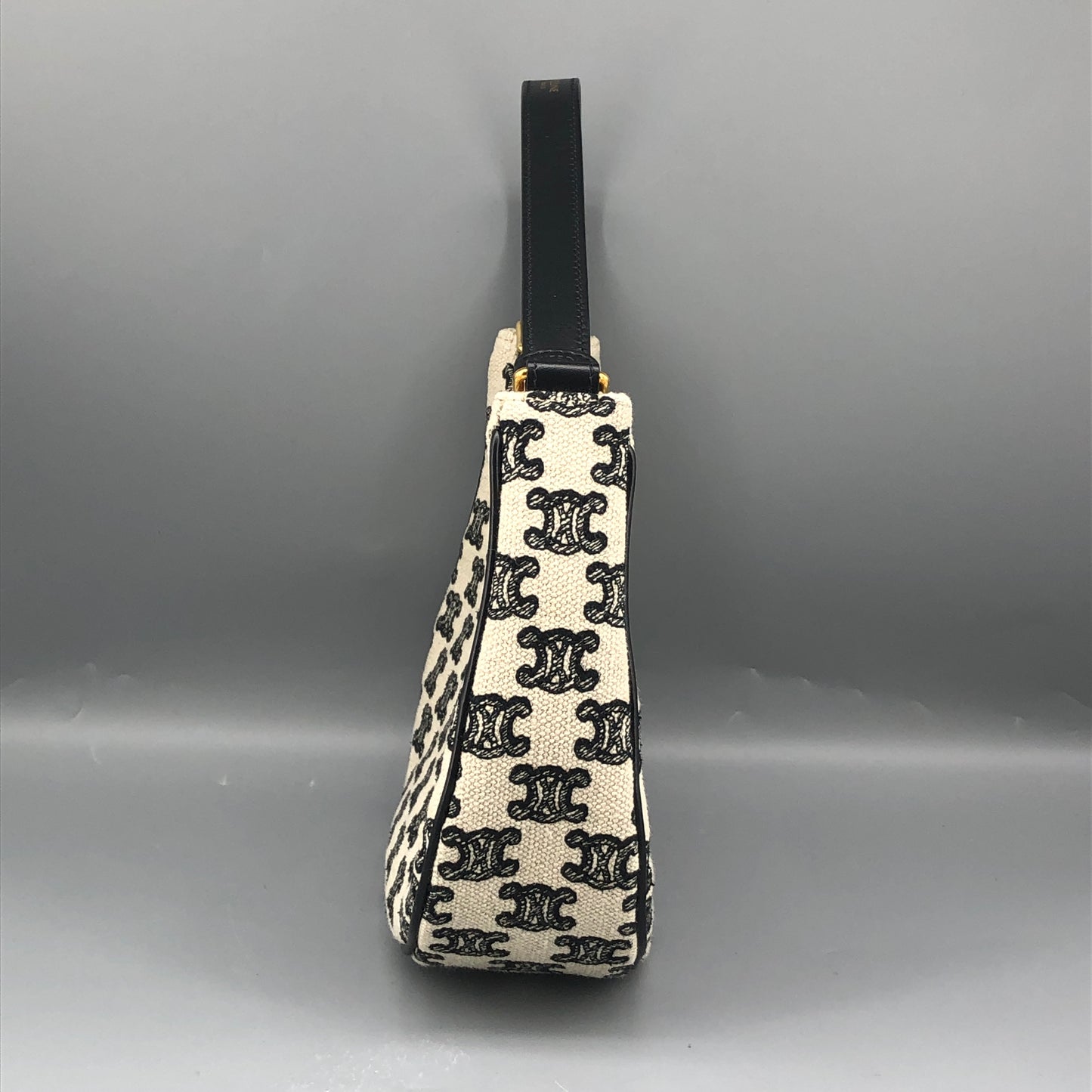 Celine Triomphe Jacquard AVA Hobo Underarm Shoulder Bag Black White