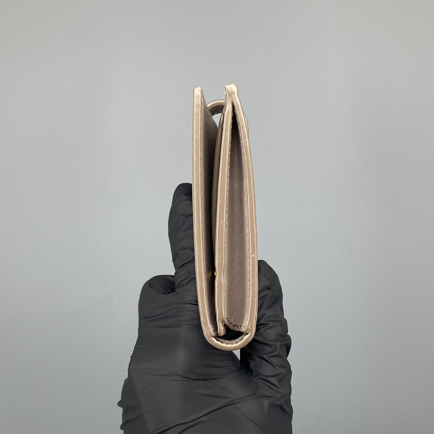 Celine Beige Grained Leather Triomphe Medium Fold Wallet
