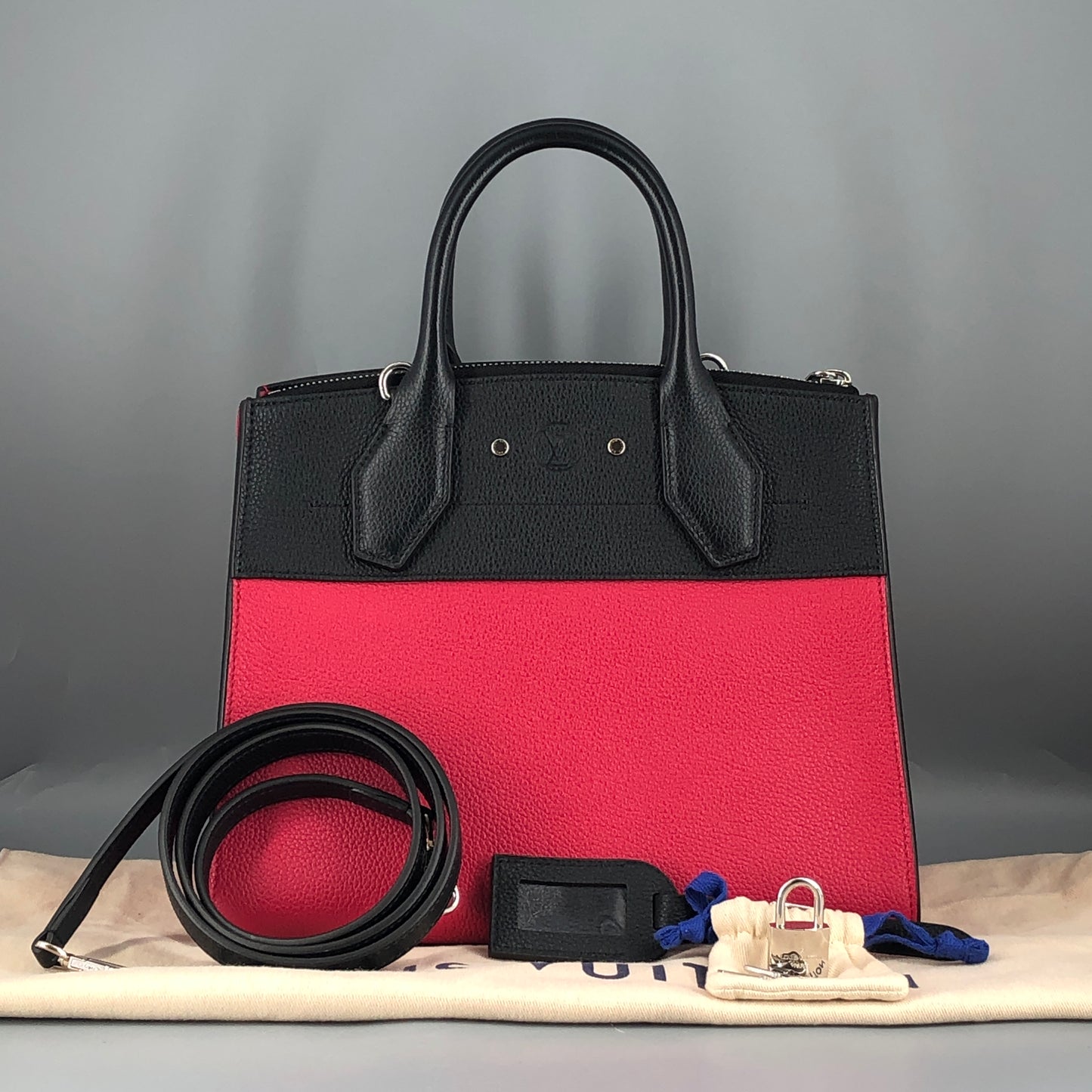 Louis Vuitton Taurillon City Steamer MM Two-Tone Taurillon Leather Handbag Hot Pink Black