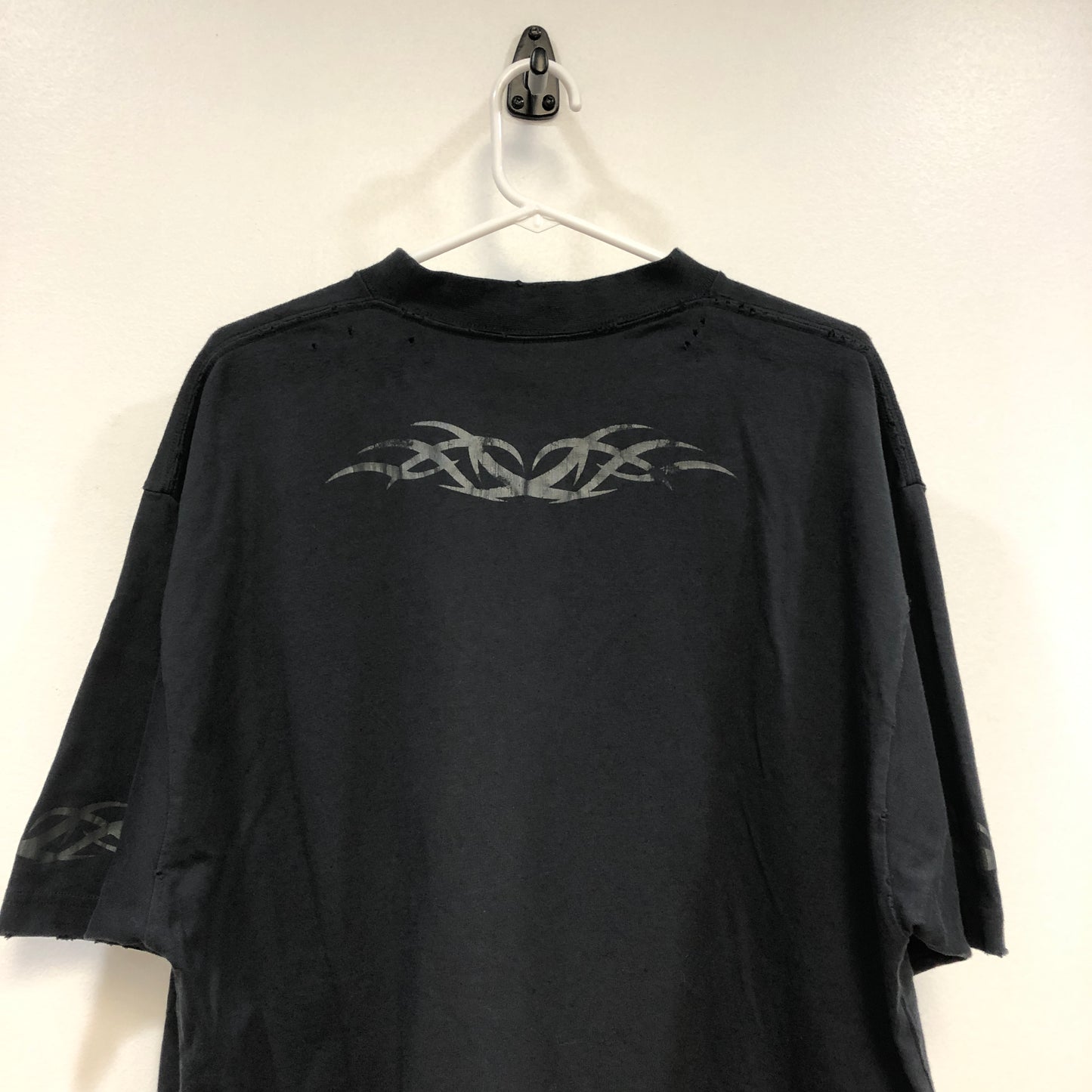 Balenciaga NWT Gothic Logo Distressed T-Shirt L Dark Grey