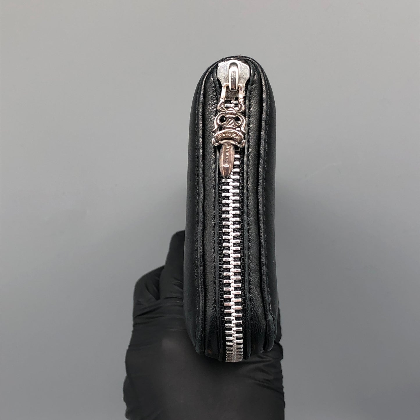 Chrome Hearts Black Leather Zip Around Long Wallet