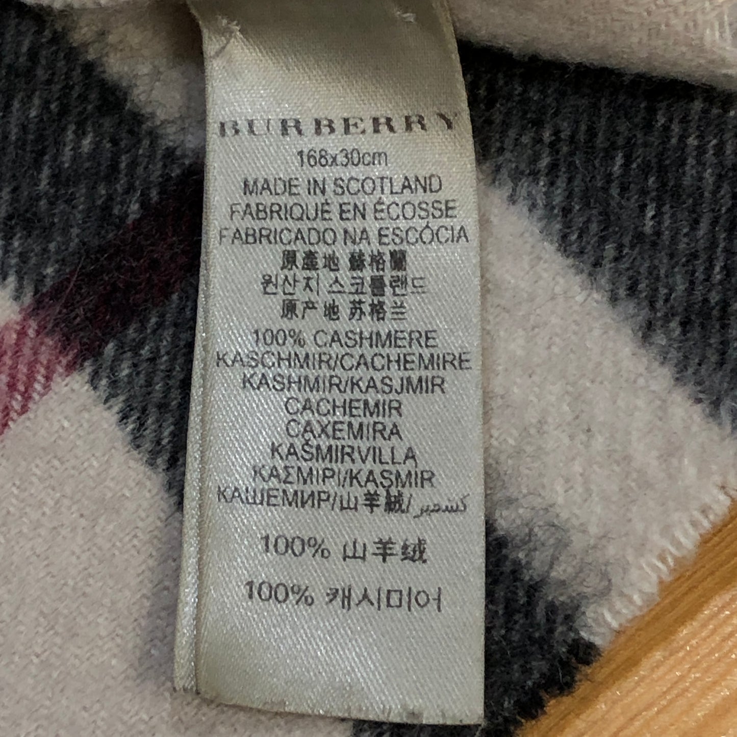 Burberry Beige Black Red Nova Check Cashmere Scarf 162×30cm