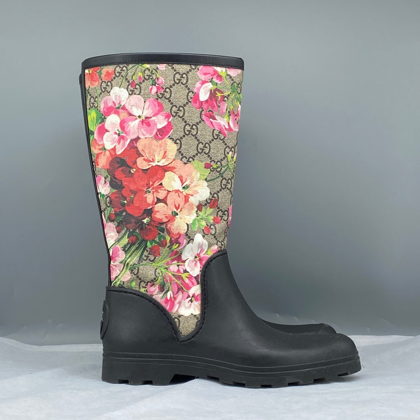 Gucci Women's  GG Floral Print Rubber Mid-Calf Rain Boots Size 37