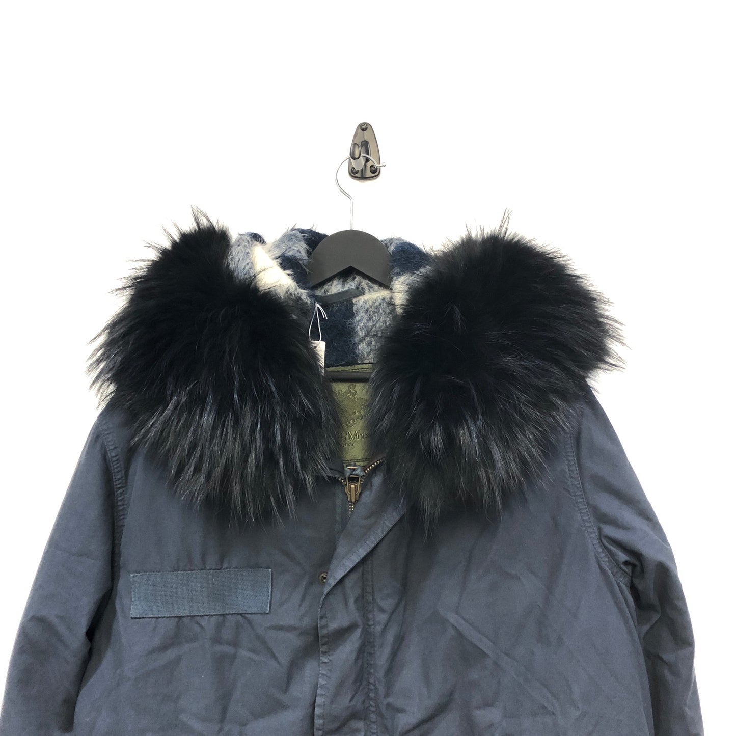 Mr & Mrs Navy Blue Fur Hood Parka Coat Size M