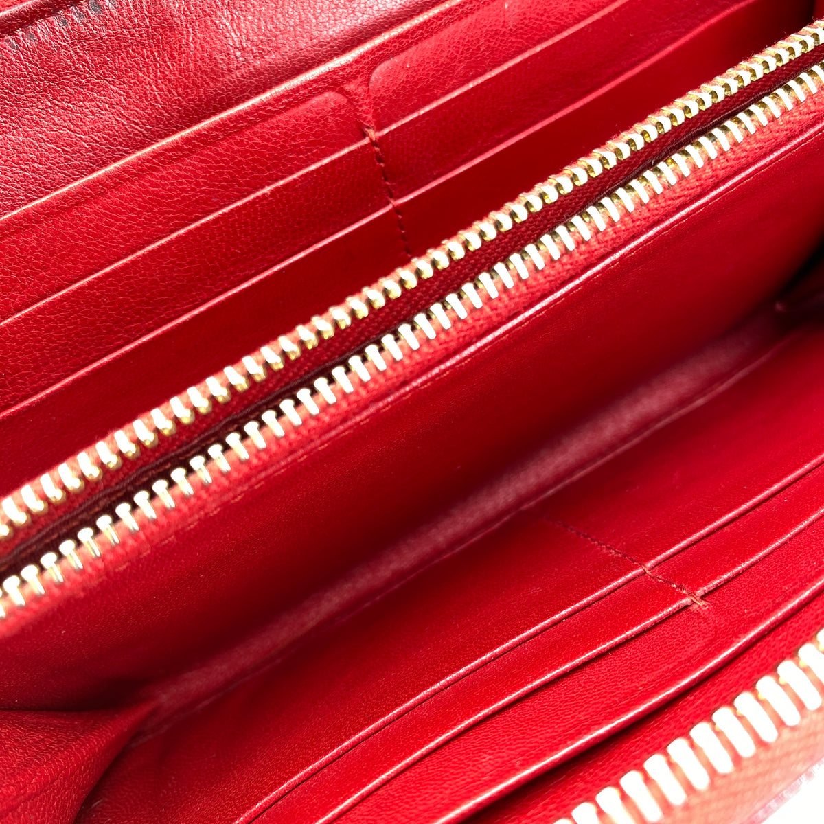 Prada Red Saffiano Leather Zip Around Long Wallet