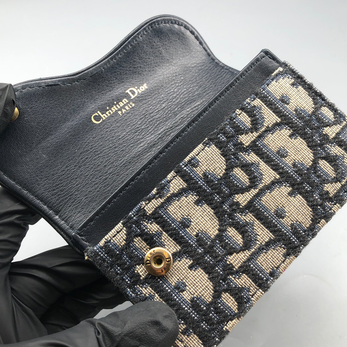 Christian Dior Oblique Saddle Wallet Navy/Beige