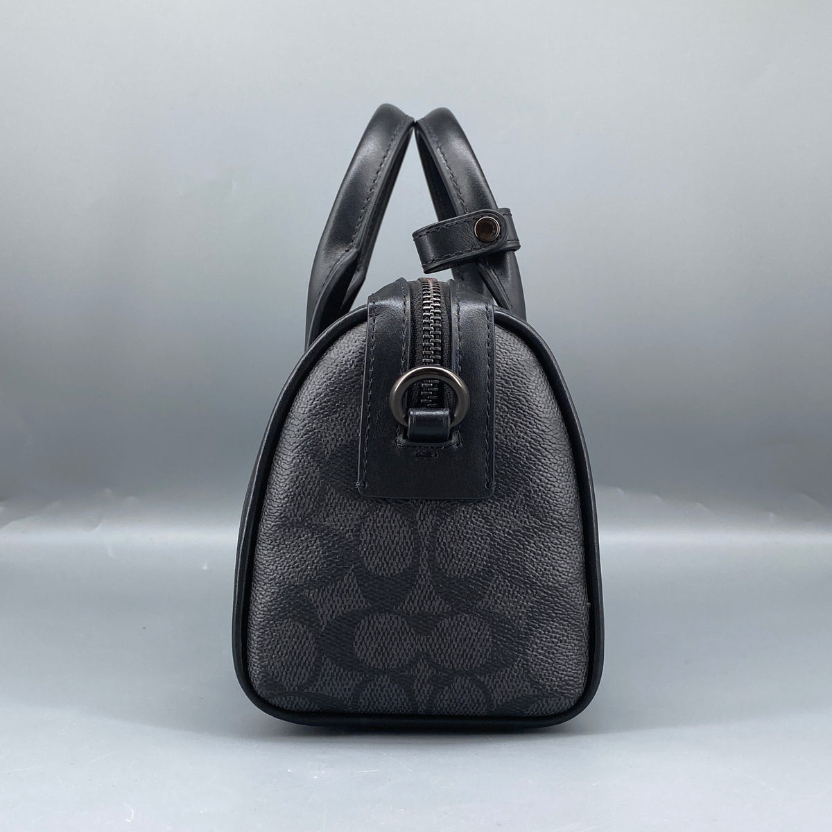 Coach Black Signature Canvas Barrel Top Handle Bag
