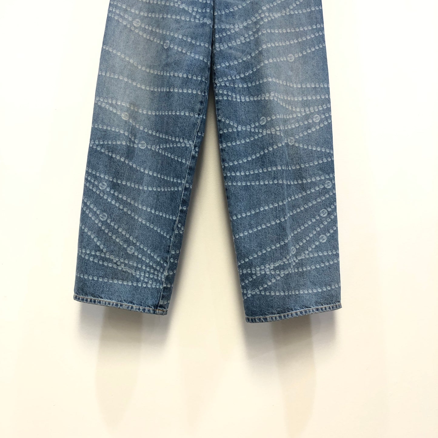 Chanel Denim Blue Straight Leg Denim Pants Stitched CC Pattern Size 36